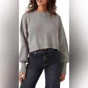 Free People Easy Street Crop Sweater in Heather Grey